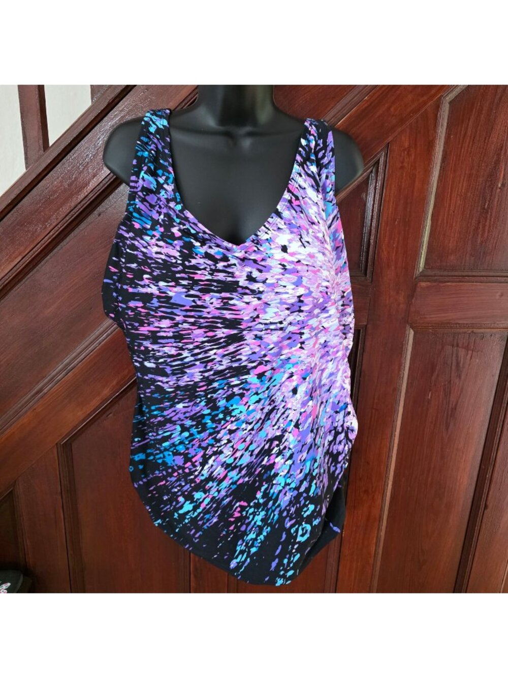 Swim365 Womens Plus Size Tankini Swim Top Multicolor Splash Pattern Size 22